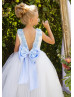 Ivory Flower Girl Dress With Blue 3D Flowers